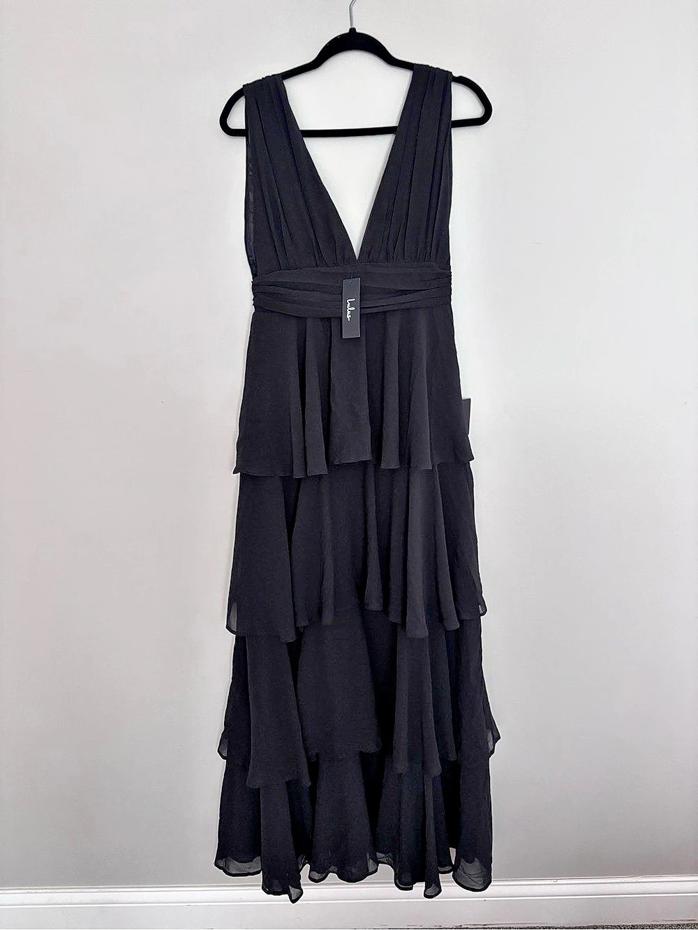 Lulus Amazing Evening Black Tiered Maxi Dress Medium
